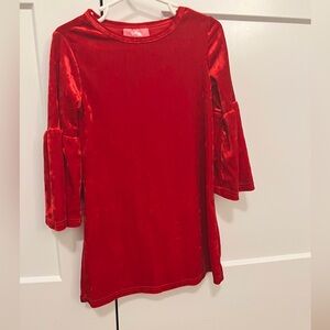 Girls Red velvet ruffle sleeve dress 5T